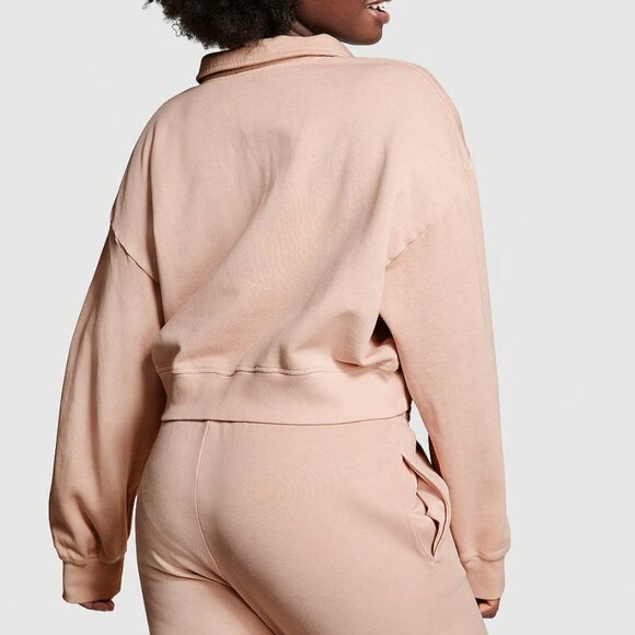 NWT PINK Victoria's Secret Ivy Fleece Polo Sweatshirt, Wanna Be Pink, X-Large - Picture 2 of 3